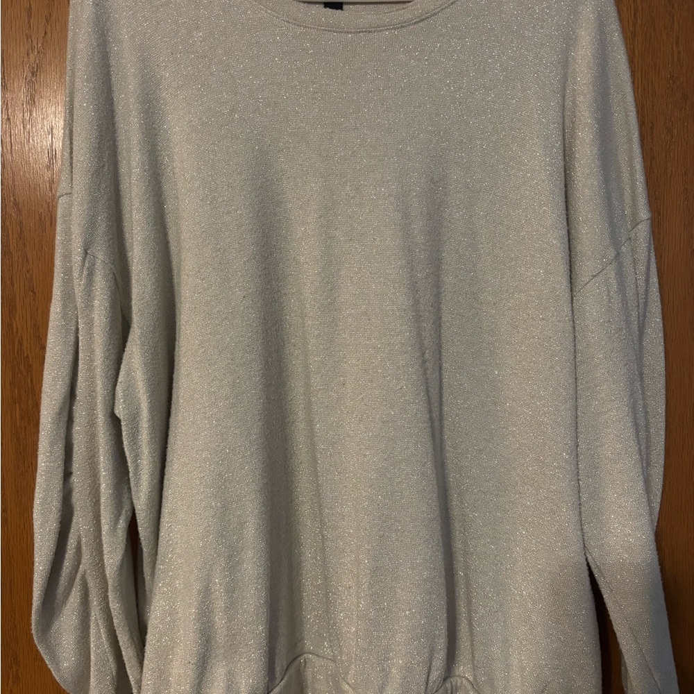 Torrid Cream Shimmering Silver Crew Neck Sweater